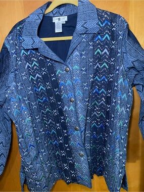 Coldwater Creek Navy and Yellow Patterned Jacket